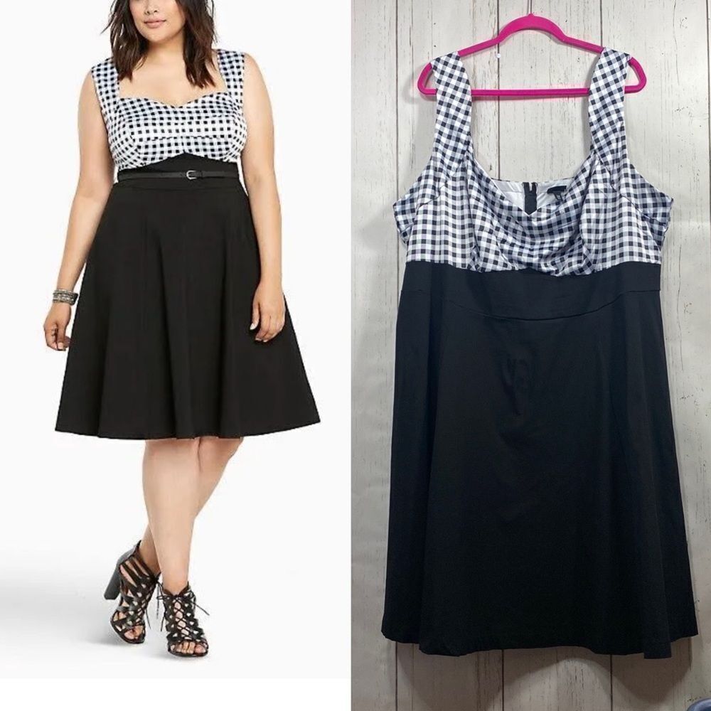 Torrid Black & White Gingham Sweetheart Dress Plus Size 28 Rockabilly Retro